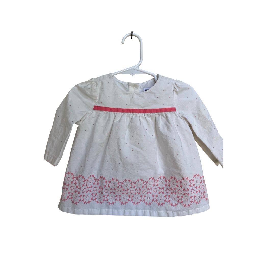 Janie and Jack Girls White Pink Polka Dot Cotton Tunic Top Size 12-18 Months
